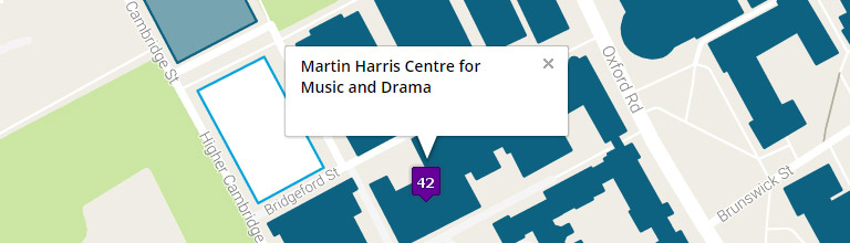 Campus map showing the Martin Harris Centre